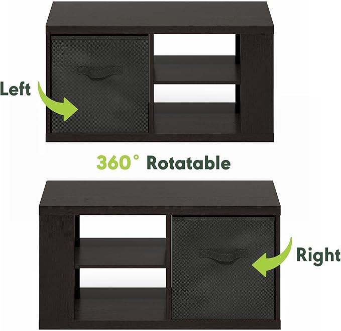 Furinno Viola Coffee Table, 3-Tier Modern Coffee Table with 1.2 Thick Tabletop, Side Table with Open Shelf and Storage Bin, for Living Room, Bedroom, Home Office, Dark Oak