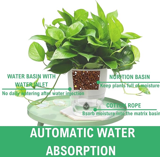 6/4/3Inch Self Watering Planter Pots 3 Pack Plant Pot for Indoor Wicking Flower Pots Plant Pots Modern Decorative Planter for House Plants,Herbs,Indoor Outdoor Plant (White)