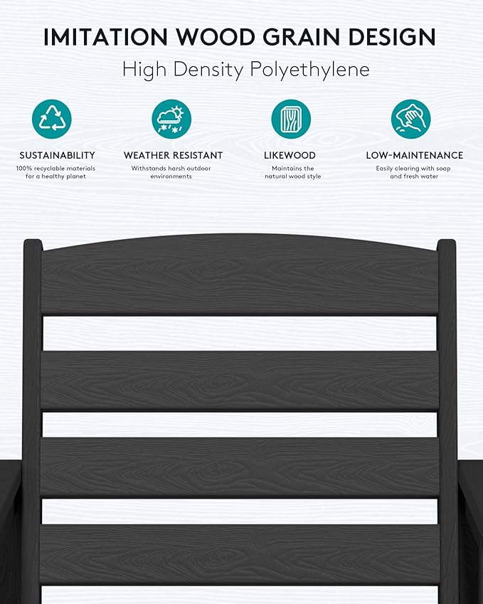 SERWALL Balcony Adirondack Chairs and Table 3 Pieces Set, Adirondack Bar Height Chairs Set of 2 and Bar Table, Outdoor Bar Stools Set for Bistro, Poolside, Backyard, Black