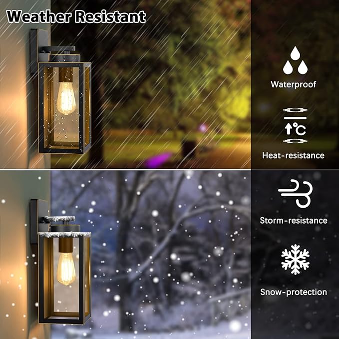 Outdoor Wall Light Fixtures, Exterior Waterproof Wall Lanterns, Bronze Porch Sconces Wall Mounted Lighting with E26 Sockets & Glass Shades, Modern Wall Lamps for Patio Front Door Entryway, 2-Pack