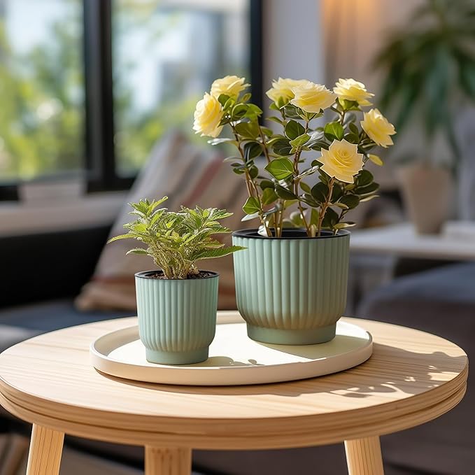 T4U 4 Inch Plant Pots Self Watering, 6 Pack African Violet Pots, Small Plant Pots for Plants, Small Indoor Plant Pot, Self Watering Planter for African Violet, Succulents (6 Pack 4" Pots, Green)