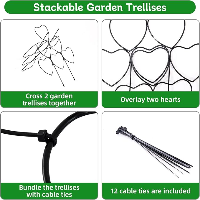 Trellis for Climbing Plants Indoor, Stackable Garden Trellis for Potted Plants, Small House Plant Trellis for Vine Ivy Flower Plant Support Outdoor DIY Metal Trellis 3 Pack, Black