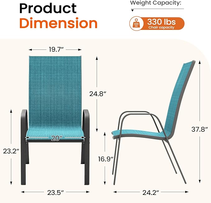 JEAREY Patio Dining Chairs Set of 4, Outdoor Stackable Dining Furniture Set, All Weather Dining Set for Lawn, Garden, Backyard, Poolside, Peacock Blue