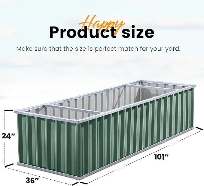KING BIRD 101" x 36" x 24" Galvanized Raised Garden Bed 2 Installation Methods for DIY Outdoor Heightened Steel Metal Planter Kit Box for Deep-Rooted Vegetables, Flowers, Large Raised Bed Kit(Green)