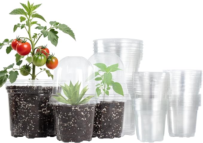 36 Packs 5/4/3.5 Inch Clear Nursery Pots with Humidity Domes, Transparent Plant Pots with Drainage Holes, Variety Pack Seedling Pots for Vegetable Propagation, Root Cutting, Seed Starting