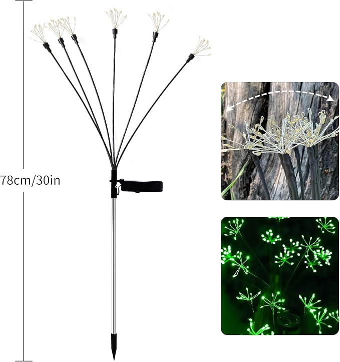 JJGoo Solar Garden Lights, New Upgraded 2 Pack Solar Swaying Starburst Light, Waterproof Fireworks Outdoor Lights, Yard Patio Pathway Decoration, Green