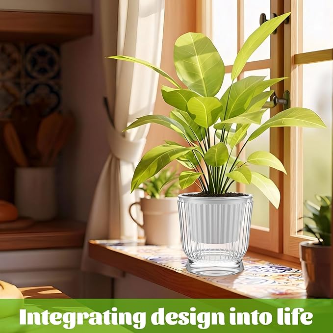 Set of 6 Self Watering Plant Pot 3 Sizes Plastic Double Layer Self Watering Flower Pot with Multi Mesh Drainage Holes Wicking Reservoir for Indoor Outdoor Garden Plants(White)