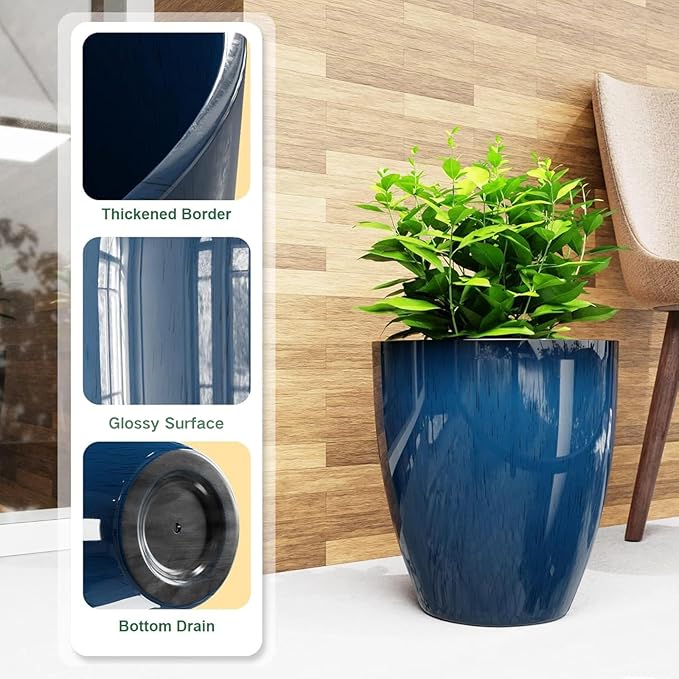 QCQHDU 10 inch Plant Pot with Drainage Hole, 2 Pack Sturdy Pots for Plant Tree Flower, Large PlanterPlanters for Indoor & Outdoor Plants