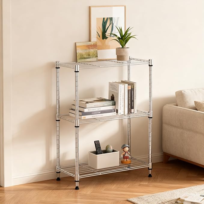 450 lbs Wire Storage Shelving 3-Tier Utility Shelving Unit Steel Organizer Wire Rack for Home,Kitchen,Office,Chrome(11.8" D x 17.7" W x 26.4" H)