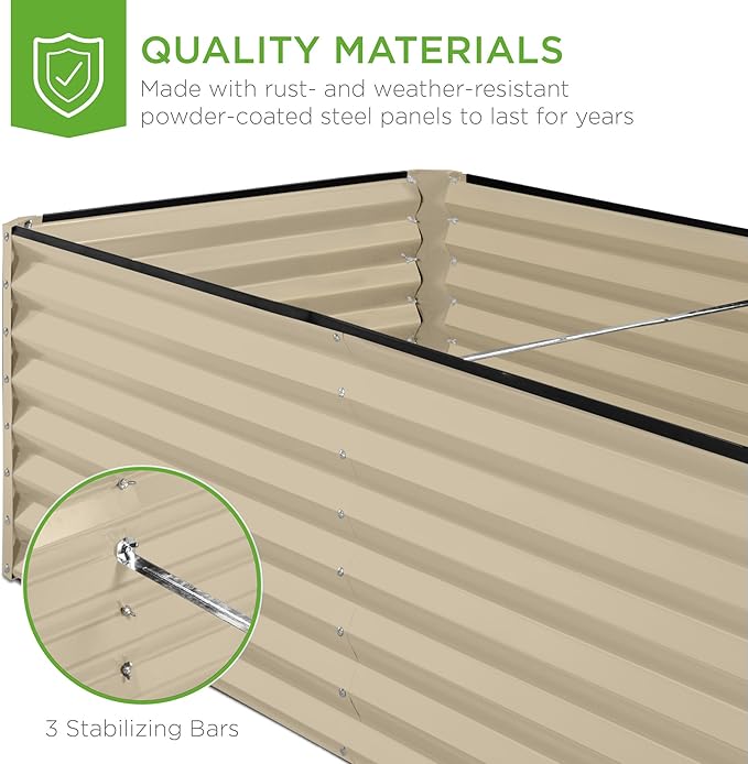 Best Choice Products 8x4x2ft Outdoor Metal Raised Garden Bed, Deep Root Planter Box for Vegetables, Herbs & Flowers, 478-Gallon Capacity, 100% Non Toxic Materials - Beige