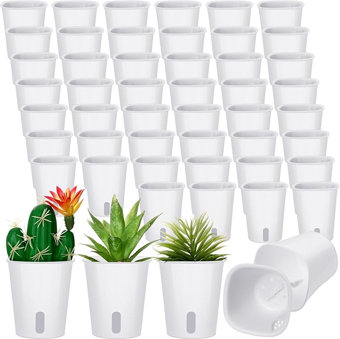 50 Pcs 3 Inch Self Watering Pots Self Watering Planters for Indoor Planters Plastic Garden Flower Pots with Level Indicator Vents for Herbs