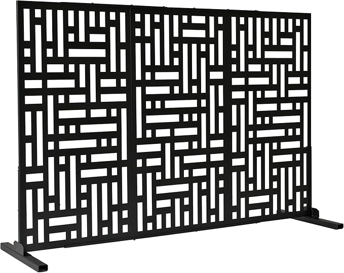 Oakland Living 6 ft. X 4 ft. Black Freestanding Metal Privacy Screen Room Divider