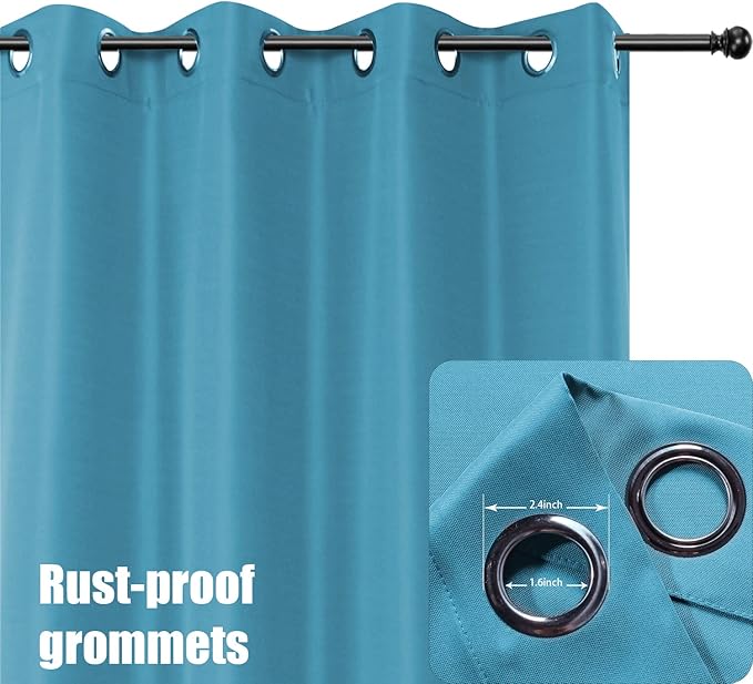 BONZER Outdoor Curtains for Patio Water Resistant Heavy Privacy Light Filtering Grommet Outside Curtains for Porch, Pergola, Gazebo, 1 Panel, 54W x 84L inch, Teal