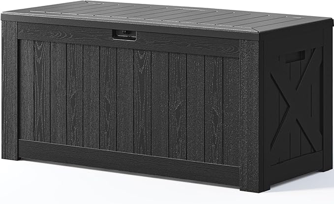 Patiowell 120 Gallon Large Deck Box, Outdoor Lockable Storage Box for Gardening Tools, Waterproof Deck Box for Patio Furniture, Black