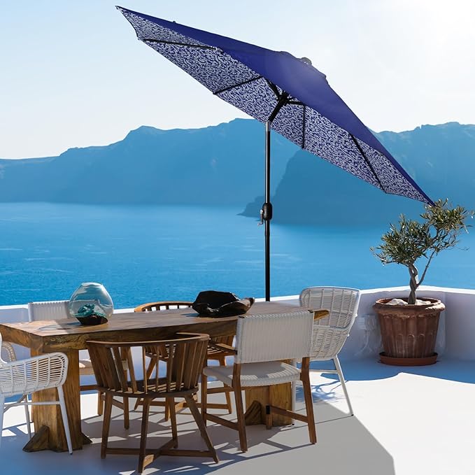 Backyard Expressions 9 ft. Patio Umbrella, Market Table Umbrella w/Tilt and Crank, 8 Ribs
