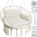 Greenstell Hammock Chair, Macrame Swing Chair with Comfy Cushion, Boho Hanging Chair for Outdoor & Indoor, Perfect for Bedroom, Patio, Balcony, Hold up to 350Lbs, Beige