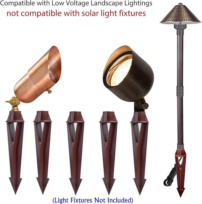 Ground Spike Stake Replacement for Low Voltage Landscape Lighting Spot Path Flood Lights with 1/2-14 NPT Thread, High-Impact ABS Construction