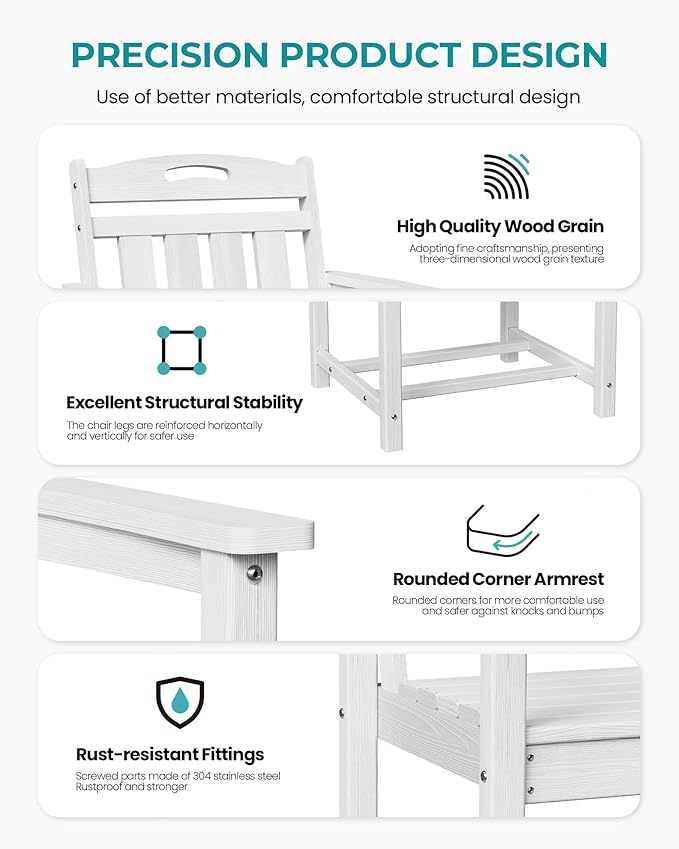 Outdoor Patio Dining Chair - All-Weather Fade-Resistant HDPE, Low Maintenance - for Garden, Backyard, Deck - White