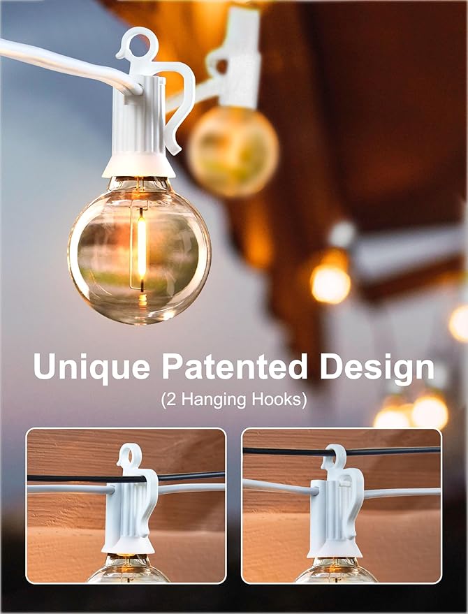 Brightown 29 Feet LED Outdoor String Lights with Shatterproof G40 Edison Bulbs, Connectable and Weatherproof Strand, Commercial Grade Patio Lights for Backyard Garden Patio Decorative, White