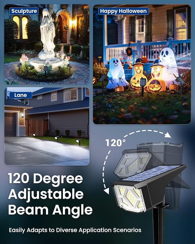 SOLPEX Solar Lights Outdoor Waterproof IP65, Landscape Spotlights Outdoor, Compact Design Spot Lights, Solar Powered Flood Lights for Garden Yard House Pathway Tree Outside, 6 Pack, Cool White