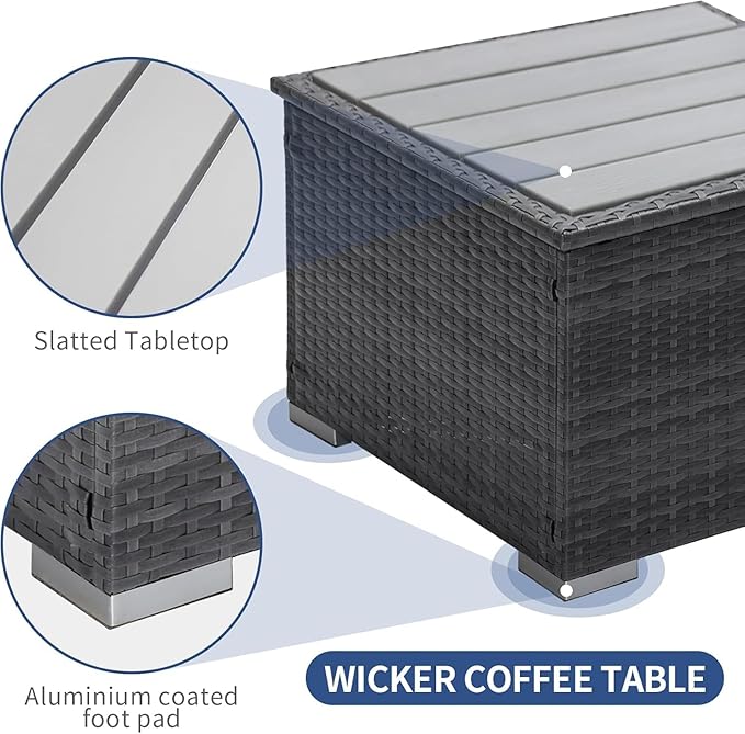 NICESOUL 7 Piece High-End Outdoor Furniture Sofa Set, 29.3'' High Back XL Large Grey Wicker Patio Modular Sectional with Side Tables, All-Weather Couches for Backyard Deck, 2 Color Cushion Navy & Grey