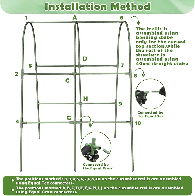 Cucumber Trellis for Raised Bed, Garden Arch Trellis for Climbing Plants Outdoor, Metal Garden Trellis for Spring Vegetables, Cucumber Trellis for Spring Tomato, Bean, Pea, Grape, Plant