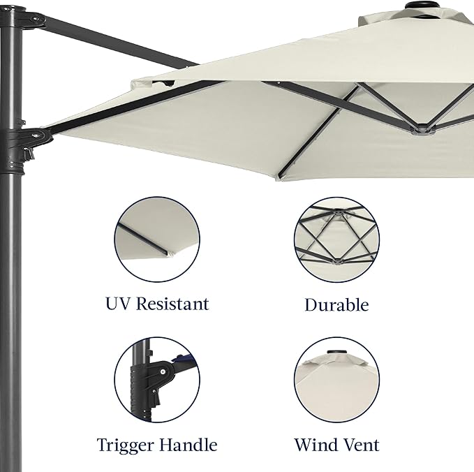 Best Choice Products 10ft Offset Cantilever Hanging Market Patio Umbrella, Smooth 360° Rotation, 8 Sturdy Ribs, Easy Adjustment - Ivory