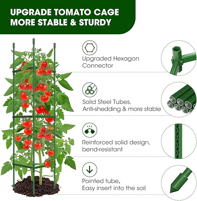 8 Pack Tomato Cages for Garden,Up to 51.2Inch Tomato Cage Trellis-Upgraded Hexagon Connector,Heavy Duty Adjustable Tomato Stake Support for Raised Garden Bed