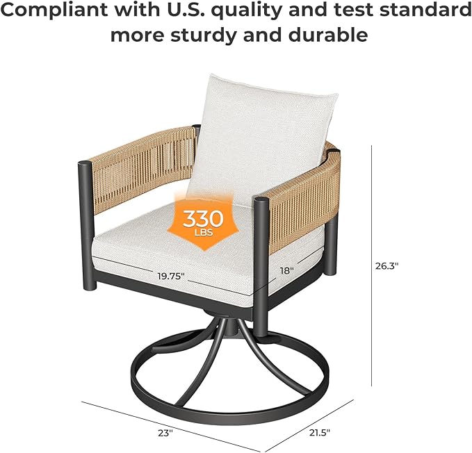 Grand patio Outdoor Dining Set for 6, 7PCS Patio Table and Chairs Set, Metal Woven Wicker Swivel Patio Chairs with Thickened Cushions & Rectangular Woodgrain Dining Table with Umbrella Hole (Natural)
