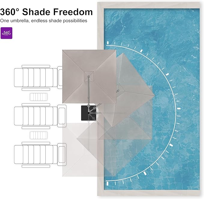 PURPLE LEAF Patio Umbrella 8' X 8' Rectangle Cantilever Umbrella Large Aluminum Outdoor Umbrellas with 360-degree Rotation & UPF40+ Premium Fabric for Deck Pool Garden Yard, Ash Mocha