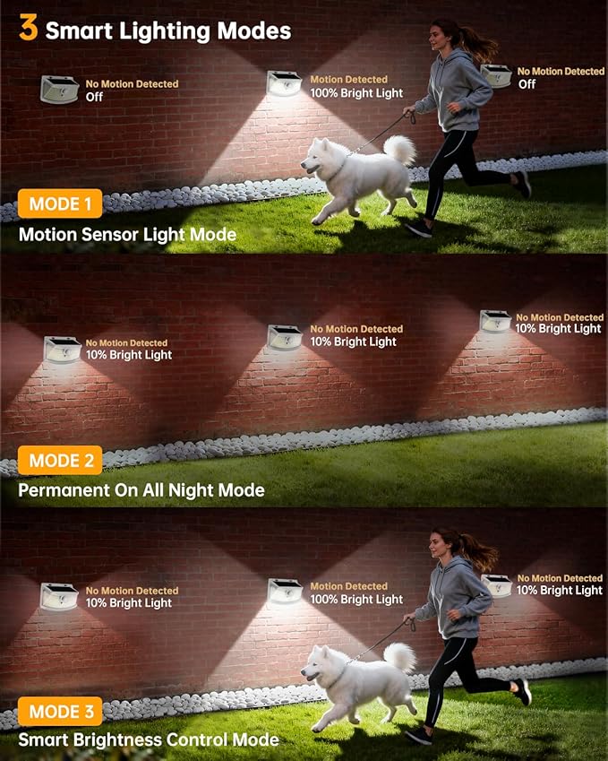 Aootek New Solar Motion Sensor Lights 120 LEDs with Lights Reflector,270° Wide Angle, IP65 Waterproof, Step Lights for Front Door, Yard, Garage, Deck (White, Daylight White, 6-Pack)