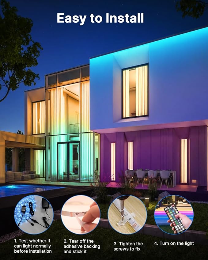 100FT Outdoor LED Strip Lights Waterproof (2 Rolls of 50ft) IP65 Led Strip Lights with Remote, RGB Color Changing Christmas Rope Lights for Outside