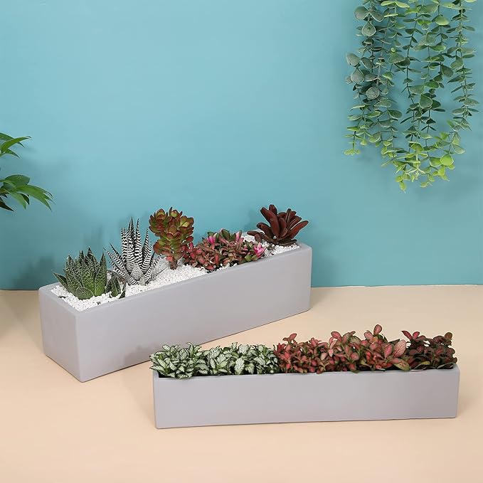 14.5-Inch Grey Rectangle Concrete Succulent Planter Windowsill Boxes