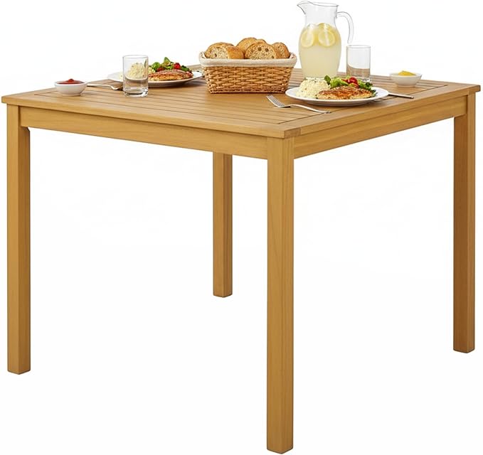 Tangkula 36" Square Outdoor Dining Table, Acacia Wood 4-Person Patio Dining Table with 1.9" Umbrella Hole, Farmhouse Patio Bistro Table, Indoor Outdoor Dining Furniture for Yard Deck Lawn