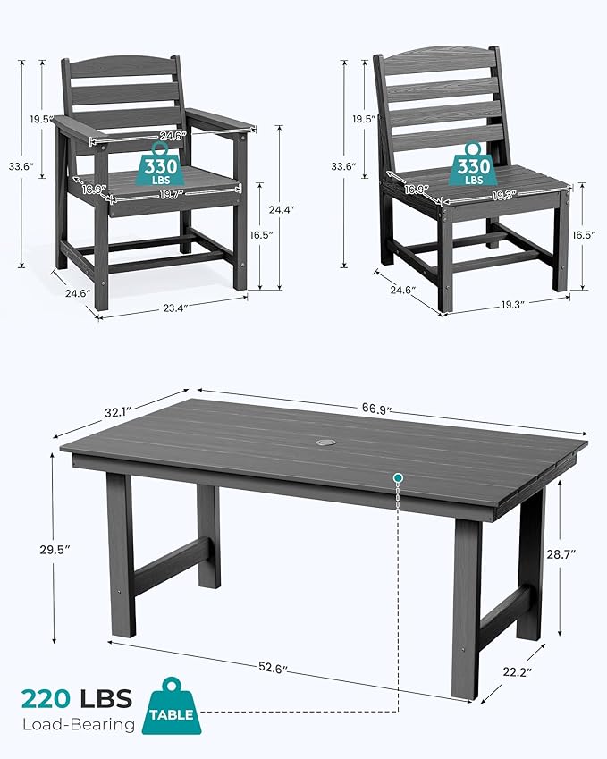 SERWALL Patio Dining Sets for 10 Person, HDPE Dining Set with 2 Tables, 8 Armless Chairs and 2 Armed Dining Chairs, Gray