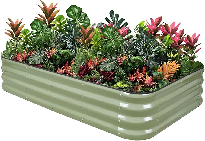 1MORE Raised Garden Bed -5X3X1 Galvanized Planter Box for Outdoor Gardening,4 in 1 Modular Raised Bed Kit with Protective Tape, Gloves for Herb,Ideal for Vegetables and Plants.Green-1Pcak