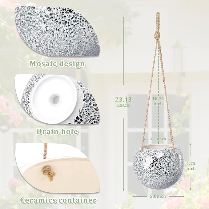 Hanging Planter Mosaic Garden Pot Small Flower Pot for Indoor Plant Disco Ball Hanging Planter with Drainage Sliver