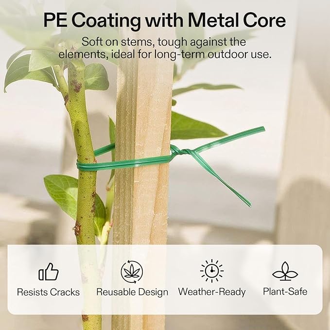 VIVOSUN Twist Ties, 164 ft (50m) PE-Coated Green Plant Ties with Cutter, Reusable & Flexible Tomate Ties for Plant Support, Indoor Outdoor Gardening, Cable Management, Home Office Organization