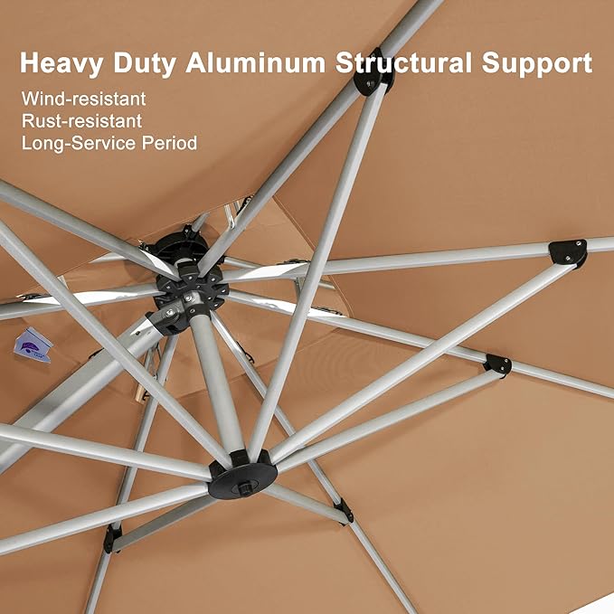 PURPLE LEAF 11 Feet Double Top Deluxe Square Patio Umbrella Offset Hanging Umbrella Outdoor Market Umbrella Garden Umbrella, Beige