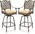 VINGLI Outdoor Swivel Bar Stools Set of 2, Cast Aluminum All-Weather Patio Bar Height Chairs, Patio Bar Dining Chairs Outdoor Swivel Patio Furniture (Grid Back)