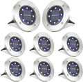 LYHOPE Solar Ground Lights Outdoor, 8 Pack 8 LED Solar Disk Lights Waterproof Garden In-ground Pathway Light Landscape Lighting for Lawn,Yard,Deck,Patio,Walkway (Blue)