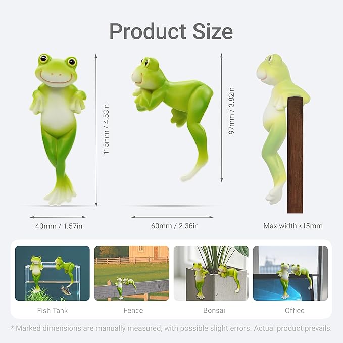 2PCS Frog Figurines Plant Garden Statue Ornament, Funny Plant Decoration for Bonsai Succulents Aquariums Home Pots, Creative Gift for Plant Parents (2 Unique Styles)