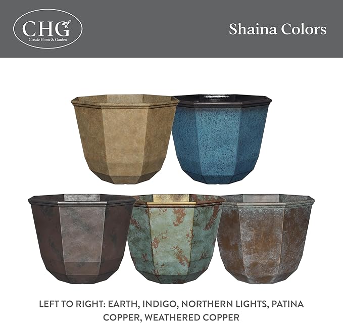 Classic Home and Garden Shaina Planting Pots - Lightweight Indoor & Outdoor Plant Pots - UV-Resistant Resin Flower Pots - Pot Planters for Flowers & Herbs (15” Indigo)