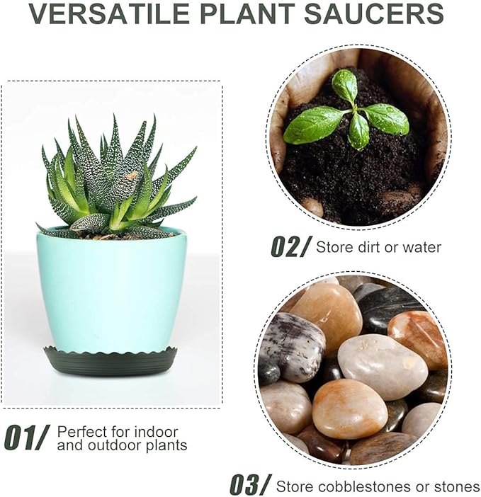 12Pcs Plant Saucer, 6 8 10 Inch Durable Plastic Plant Tray, Black Round Plant Pot Saucers, Drip Tray for Indoor and Outdoor Garden
