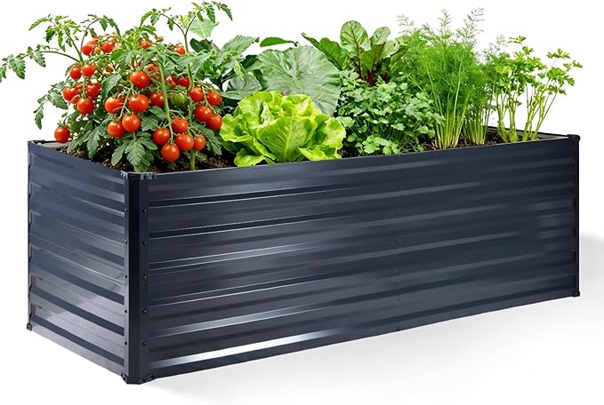 Galvalume Raised Garden Bed 8x4x1.95FT–3X Rust Resistant Aluminum-Zinc Steel,466 Gallon Extra Deep Metal Planter Box, Heavy Duty Outdoor Vegetable Garden Bed for Tomatoes, Potatoes & Root Crops