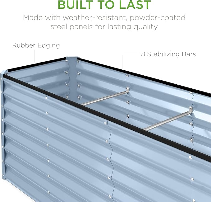 Best Choice Products 8x2x2ft Raised Outdoor Metal Garden Bed, Deep Root Box Planter for Vegetables, Flowers, Herbs, 240 Gallon Capacity, 100% Non Toxic Materials - Mist Blue