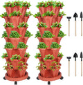 GameXcel Vertical Planter 7 Tier Stackable Planters Garden Planters Strawberry Herb Flower and Vegetable Planter Indoor Outdoor Gardening Pots with Removable Wheels and Tools 2-Pack