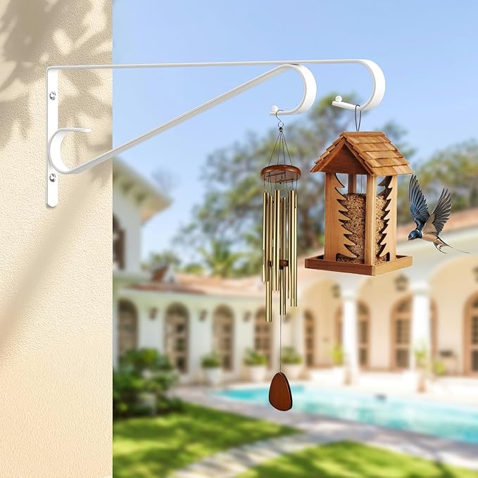 Plant Hangers Outdoor (2 Pack-15.5 Inch White) Plant Hooks Heavy Duty Iron Plant Hanger Hook for Wall, Hanging Plant Bracket for Planters, Bird Feeders, Lanterns, Wind Chimes, Outdoor