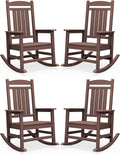 SERWALL HDPE Outdoor Rocking Chair Set of 4, Oversized Patio Rocking Chairs, All-Weather Porch Rockers for Adults, Coffee