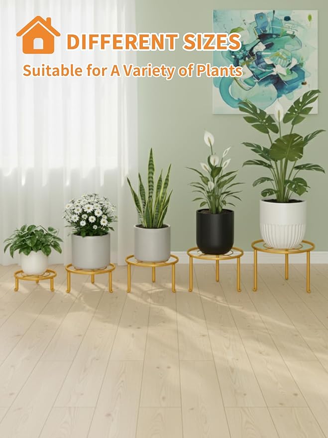 5 Pack Plant Stand Indoor Outdoor, Flower Pot Stand Plant Rack for Home Courtyard Gardens, Round Metal Corner Plant Stand for Flower Holder for Multiple Plants